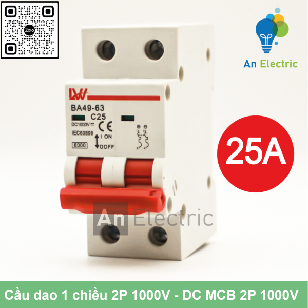Cầu dao 1 chiều 2P 16A / 20A / 25A / 32A / 40A / 50A / 63A /125A 1000V (LW)