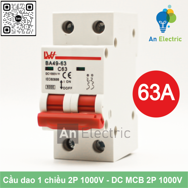 Cầu dao 1 chiều 2P 16A / 20A / 25A / 32A / 40A / 50A / 63A /125A 1000V (LW)