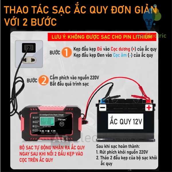 Bộ sạc ắc quy thông minh 12VDC/6A TIANYE RJ-C120501A cho ắc quy 12V 4AH - 100AH