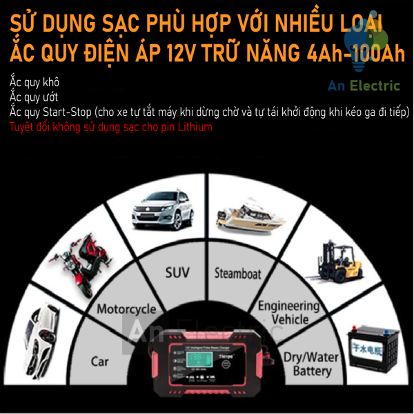 Bộ sạc ắc quy thông minh 12VDC/6A TIANYE RJ-C120501A cho ắc quy 12V 4AH - 100AH