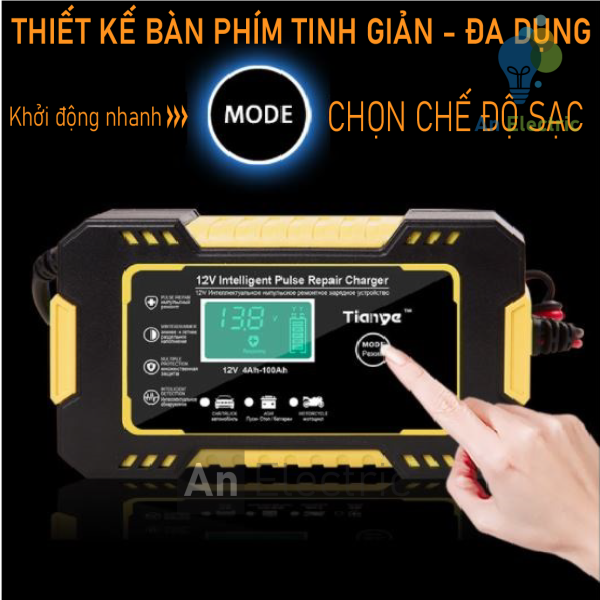 Bộ sạc ắc quy thông minh vàng 12VDC/6A TIANYE RJ-C120501A cho ắc quy 12V 4AH - 100AH