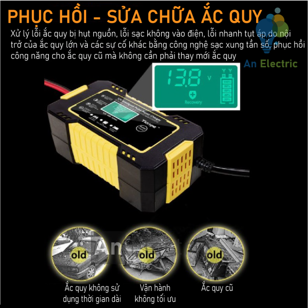 Bộ sạc ắc quy thông minh vàng 12VDC/6A TIANYE RJ-C120501A cho ắc quy 12V 4AH - 100AH