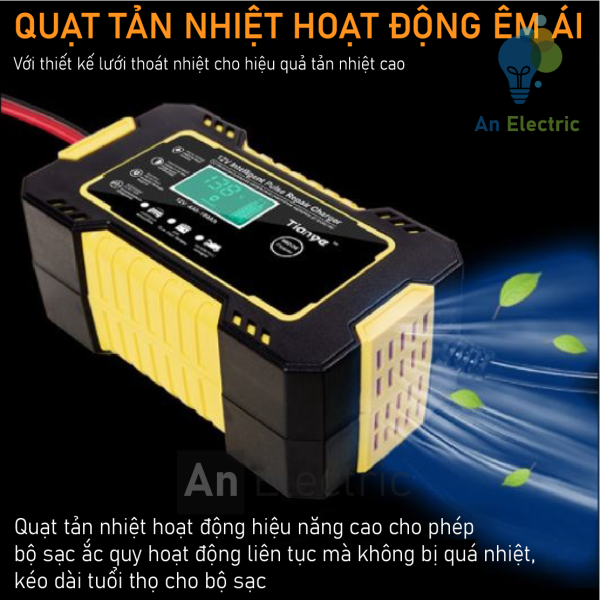 Bộ sạc ắc quy thông minh vàng 12VDC/6A TIANYE RJ-C120501A cho ắc quy 12V 4AH - 100AH